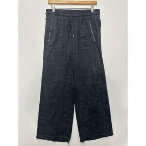 Athleta Cabo Linen Wide Leg Pants Women's Size 2 Black Drawstring Flare